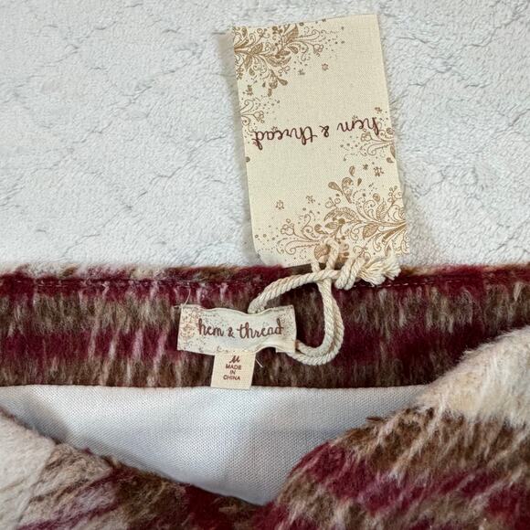 NWT Hem & Thread Sweater Skirt Wool Lining Maroon Tan Plaid Women’s Sz Md - Picture 3 of 6